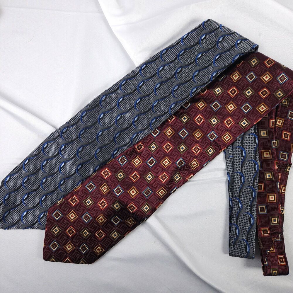 Jos. A. Bank Signature Silk Ties Set of 2 Burgundy Silver Geometric